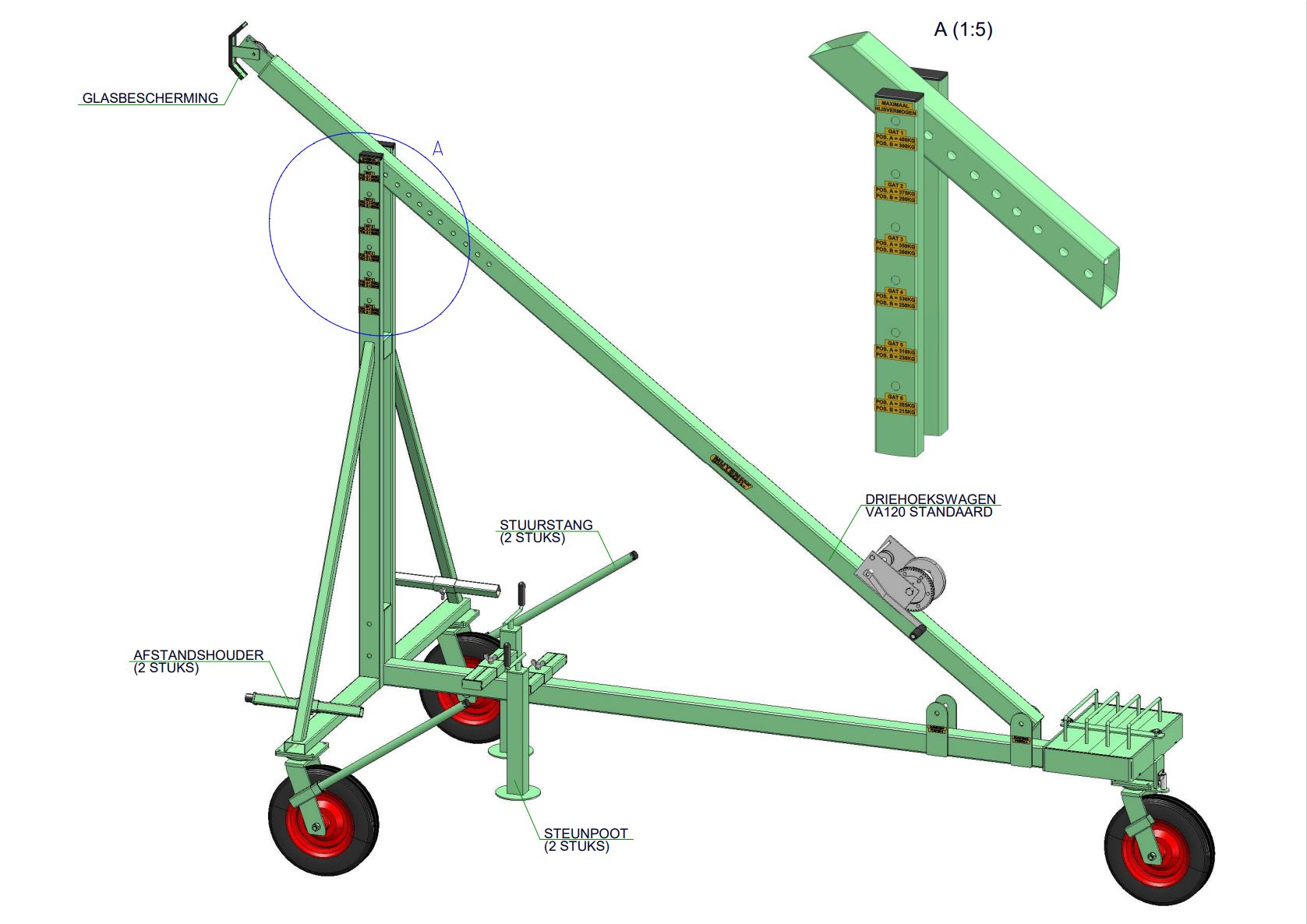 glaslift driehoekswagen VA120 400 kg.